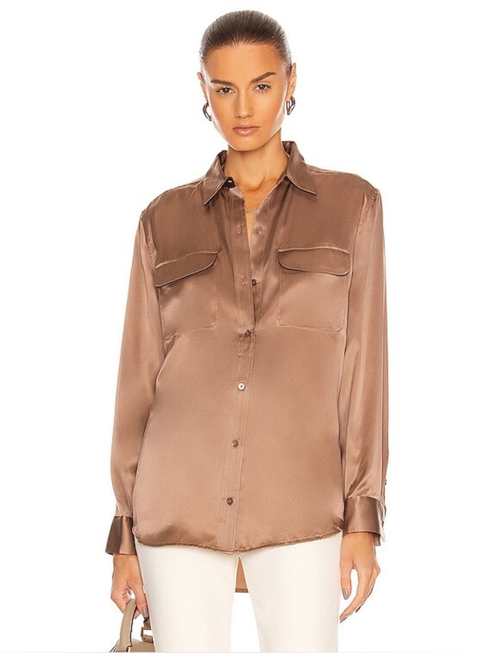 Equipment NWT Signature Satin Doeskin Neutral Brown Button Down Blouse Size XXL